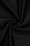 Черные повседневные сплошные бинты в стиле пэчворк с круглым вырезом прямые платья