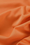 Vestidos de saia de um passo laranja casual sólido com cordão dobrado e decote em V