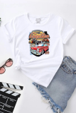 White Street Daily Print Patchwork O Neck T-Shirts