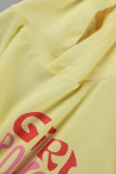 Amarillo claro casual estampado patchwork cuello con capucha manga larga dos piezas