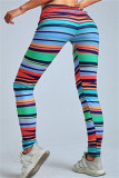 Pantaloni a vita alta attillati a vita alta con stampa a righe casual multicolori