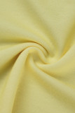 Due pezzi manica lunga colletto con cappuccio patchwork stampa casual giallo chiaro