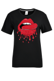 Black Street Vintage Lippen Bedrukt Patchwork O-hals T-shirts