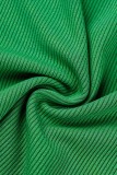 Roupa esportiva casual verde com patchwork sólido gola virada para baixo manga longa duas peças
