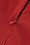 Röda Eleganta Solid Patchwork Kvadratklänning med fyrkantig krage