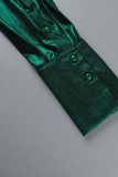 Vert Sexy solide patchwork asymétrique col rabattu jupe crayon robes