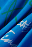 Vêtements d'extérieur décontractés à boucle patchwork imprimé rue bleu