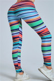 Pantalones pitillo de cintura alta básicos con estampado de rayas informales multicolor