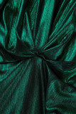 Vestidos saia lápis verde sexy patchwork assimétrico com gola virada para baixo