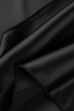 Черные сексуальные повседневные однотонные лоскутные платья с отложным воротником и длинными рукавами