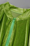 Green Casual Solid Patchwork Zipper Collar Long Sleeve Two Pieces