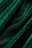 Зеленые сексуальные однотонные лоскутные асимметричные платья с отложным воротником и юбкой-карандашом
