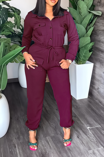 Purple Street Solid Draw String Turndown Collar Long Sleeve Two Pieces