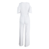 Witte Mode Casual Effen Uitgeholde V-hals Regular Jumpsuits