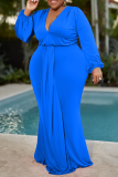 Blue Street Однотонные лоскутные платья с V-образным вырезом и раструбом Русалка больших размеров