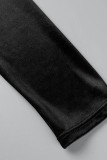 Pantaloni cardigan casual blu scuro con colletto rovesciato manica lunga in due pezzi