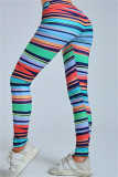 Multicolore Casual Striped Print Basic Skinny High Waist Pencil Full Print Bottoms