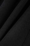 Vêtement d'extérieur noir décontracté en patchwork uni à col rond