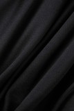 Vestidos longos preto sexy casual patchwork sólido decote em v