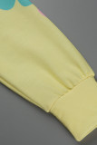 Amarillo claro casual estampado patchwork cuello con capucha manga larga dos piezas