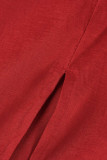 Rode elegante effen patchwork vierkante kraag avondjurkjurken