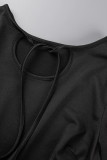 Vestidos lisos pretos casuais com patchwork e decote reto