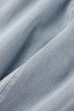 Jeans de talla grande de patchwork rasgado sólido casual azul claro
