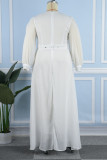 Robes blanches décontractées en Patchwork, perceuse chaude, col rond, manches longues, grande taille