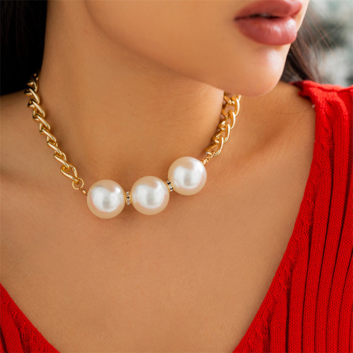 Gold Daily Party Geometric Patchwork Pearl Necklaces