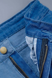 Blauwe casual effen patchwork skinny jeans met halfhoge taille