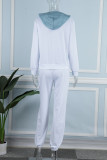 Light Blue Casual Patchwork Pocket Hooded Collar Long Sleeve Two Pieces