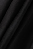 Schwarze, lässige, solide Patchwork-Kleider mit O-Ausschnitt und A-Linie