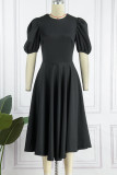 Zwarte casual effen patchwork O-hals A-lijn jurken