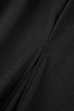 ブラック セクシー ソリッド パッチワーク スリット オフショルダー ストレート ドレス