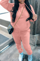 ヌード ピンク カジュアル ソリッド パッチワーク フード付き 襟 長袖 ツーピース