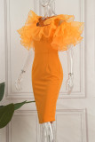 Naranja sexy formal sólido patchwork o cuello un paso falda vestidos