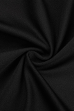 ブラック ビンテージ プリント フラウンス O ネック トランペット マーメイド ドレス