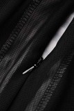 黒のセクシーなプリント パッチワーク シースルー スリット タートルネック長袖ドレス