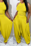 Yellow Street Solid Fold O Neck Sleeveless Two Pieces