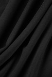 Vestidos retos pretos sexy em patchwork com fenda nos ombros