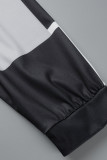 Черные повседневные платья в клетку с принтом в стиле пэчворк и V-образным вырезом с длинным рукавом