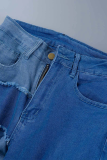 Синие повседневные однотонные джинсы скинни со средней посадкой в ​​стиле пэчворк