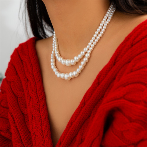 White Daily Party Geometric Patchwork Pearl Necklaces