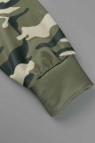 Blå Casual Camouflage Print Letter Hooded Collar Långärmad Två delar