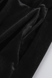 Colarinho de retalhos cinza sexy sólido patchwork manga longa duas peças