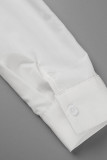 Weißes, sexy, lässiges, solides Patchwork-Hemdkleid mit Umlegekragen