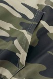 Grön Casual Camouflage Print Letter Hooded Collar Långärmad Två delar