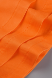 Orange Casual Print Flounce V Neck Pencil Skirt Dresses