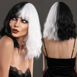 Black White Casual Daily Party Patchwork Contrast Wigs