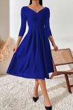 Blauwe casual effen patchwork V-hals A-lijn jurken
